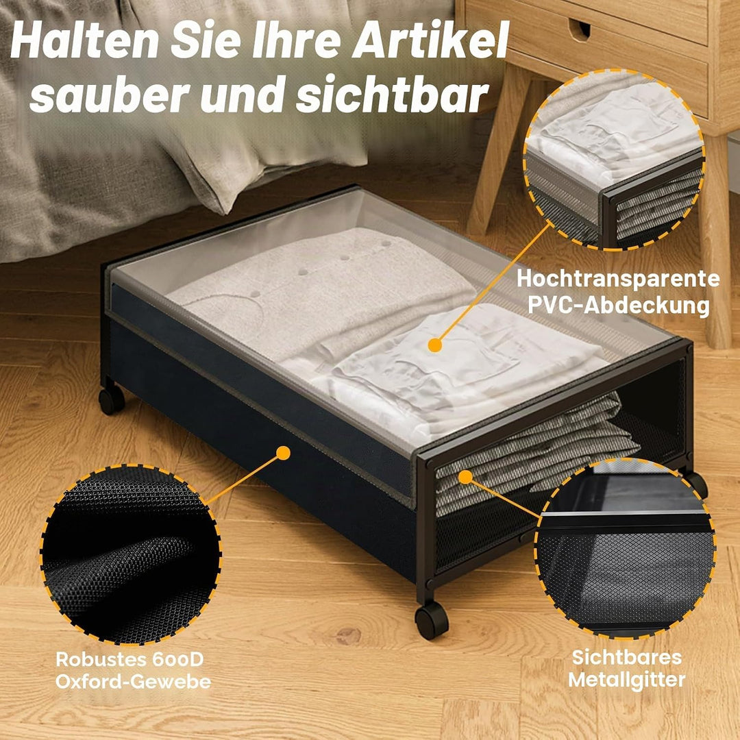 SPECILITE Unterbett-Aufbewahrungsbehälter auf Rädern, 4 Pack Rollende Unterbett-Metallbehälter mit D