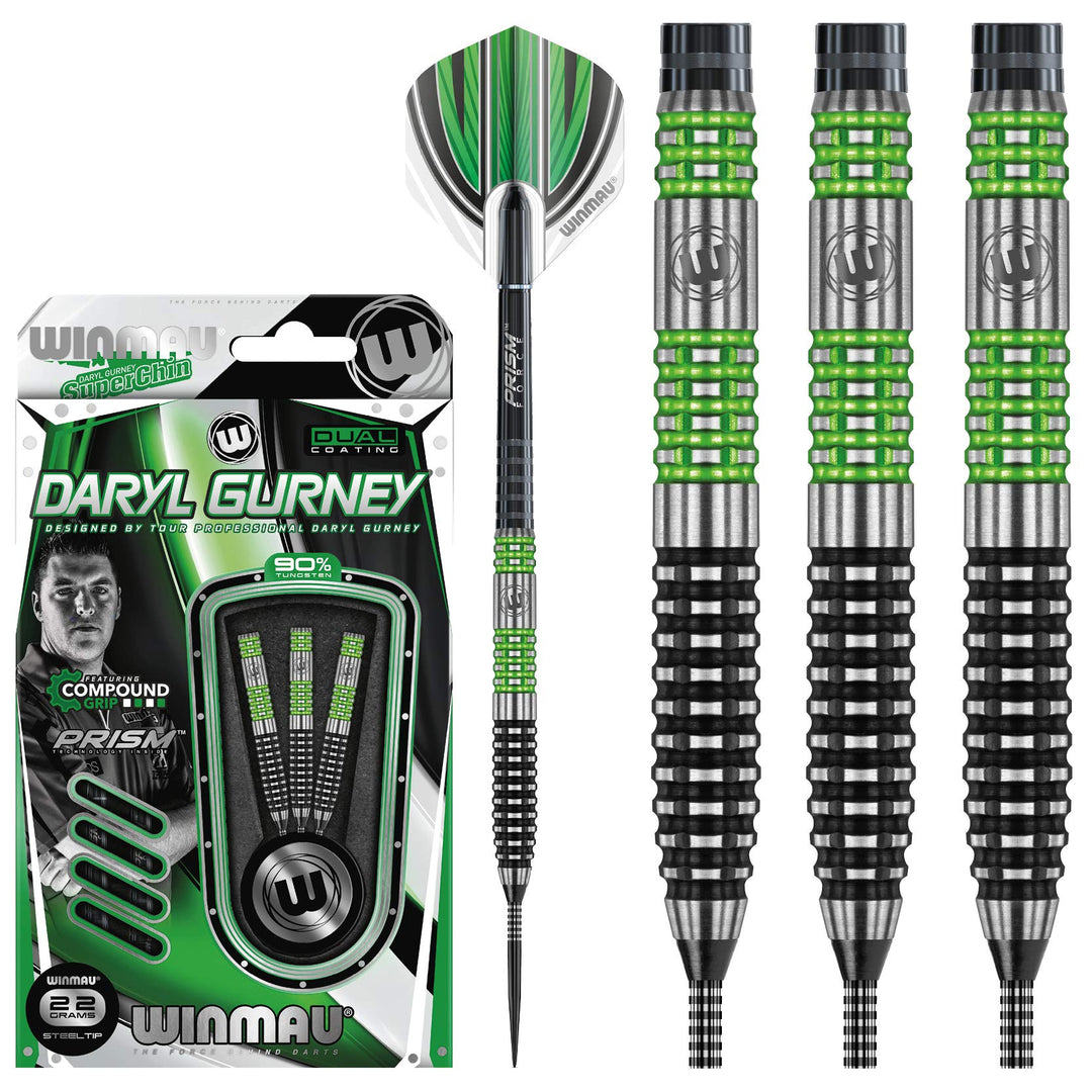 WINMAU Daryl Gurney 22g Sonderausgabe Profi Wolfram Steeltip Dartpfeile Set mit Flights und Schäfte