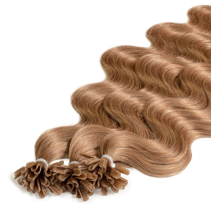hair2heart Premium Extensions Echthaar Bondings Gewellt - 100 Strähnen 0.8g 50cm 8/1 hellblond asch