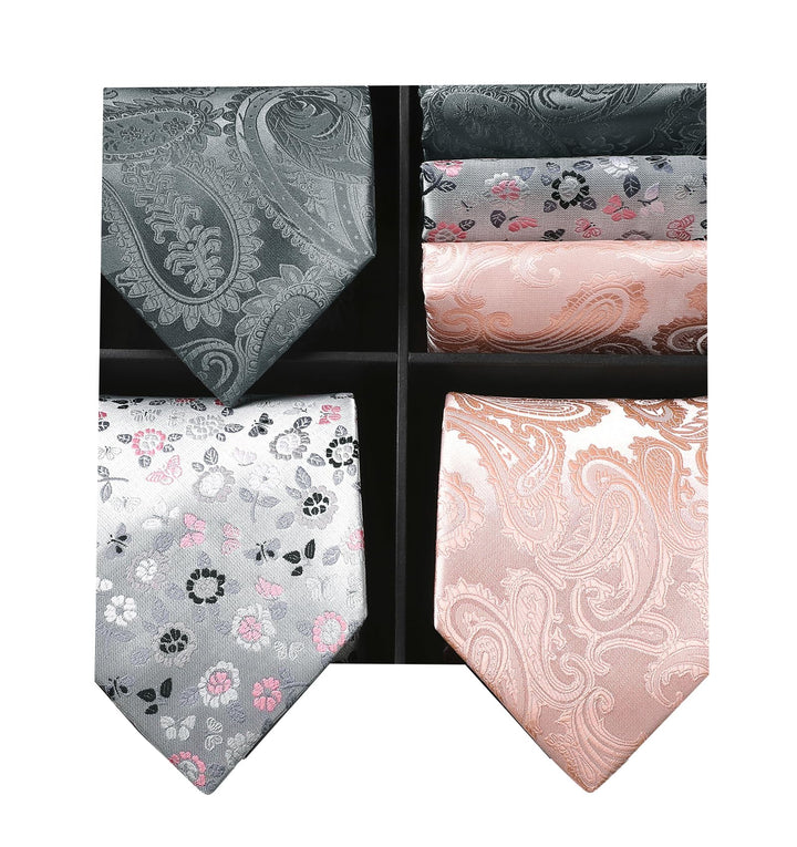 HISDERN Los 3 Stck Herren Krawatte Klassisch Elegante Krawatten und Einstecktuch Seidenkrawatte Set