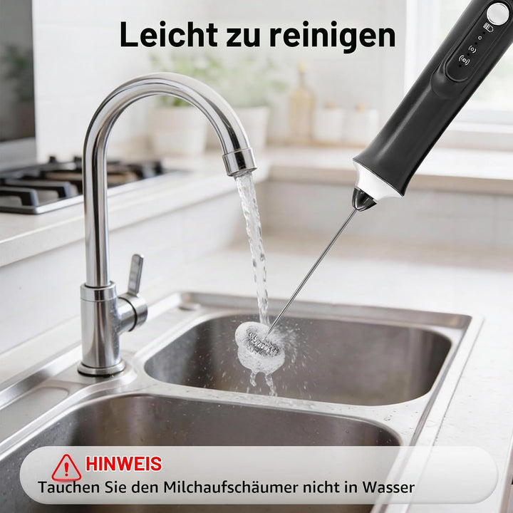 Milchaufschäumer Elektrisch Stab, USB Wiederaufladbar Milchschäumer mit 3 Abnehmbarer Edelstahl-Sch