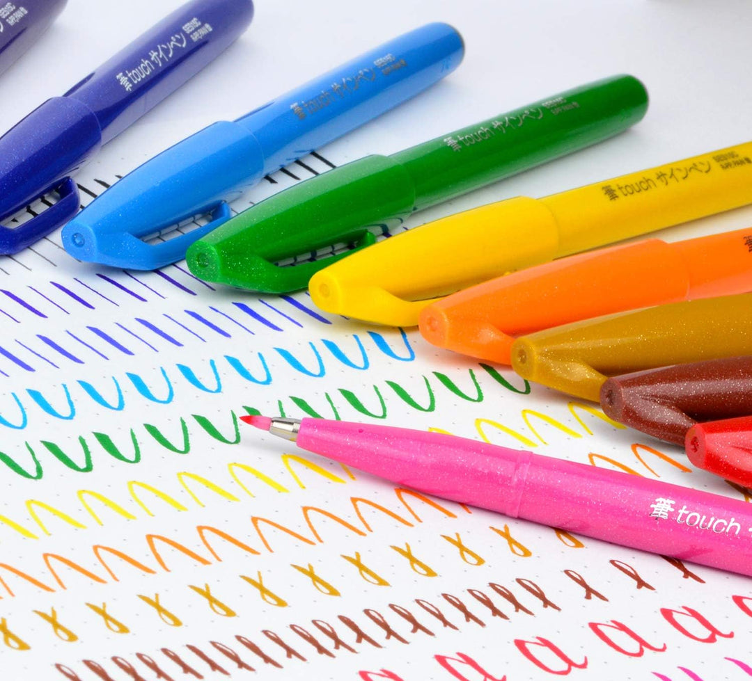 Pentel SES15C Brush Sign Pen Marker Flexible Spitze 12 Farben ass.ti &amp; SES15C Brush Sign Pen Set 4 t