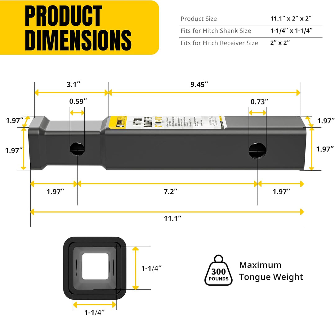 MaxxHaul 70033 Empfängeradapter/Verlängerung für Anhängerkupplung, 5,1 cm auf 3,8 cm