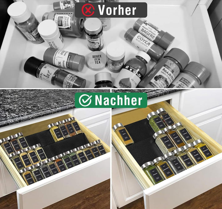 120ml Gewürzgläser Set 24-teilig mit 6 Stapelbar Gewürzregal für Schublade, Gewürzdosen mit 300 Etik