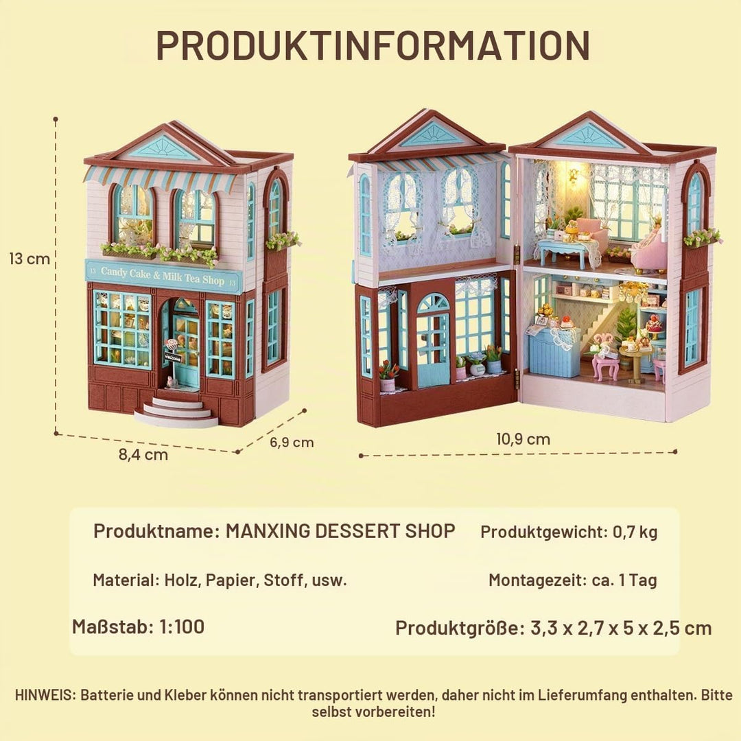 CUTEROOM Miniatur Haus, DIY Puppenhaus Set aus Holz, Mini Hausbau-Set mit Möbeln und LED Licht, Gebu