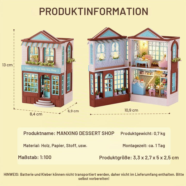 CUTEROOM Miniatur Haus, DIY Puppenhaus Set aus Holz, Mini Hausbau-Set mit Möbeln und LED Licht, Gebu