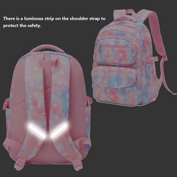 SIVENKE 3 Set Schultasche Sternendruck Wasserdicht Schulrucksack mit Lunchbox-Tasche & Federmäppchen