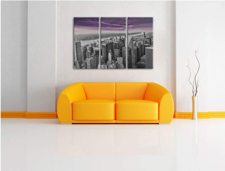 Skyline New York unter Gewitterhimmel schwarz/weiss 3-Teiler Leinwandbild 120x80 Bild auf Leinwand,