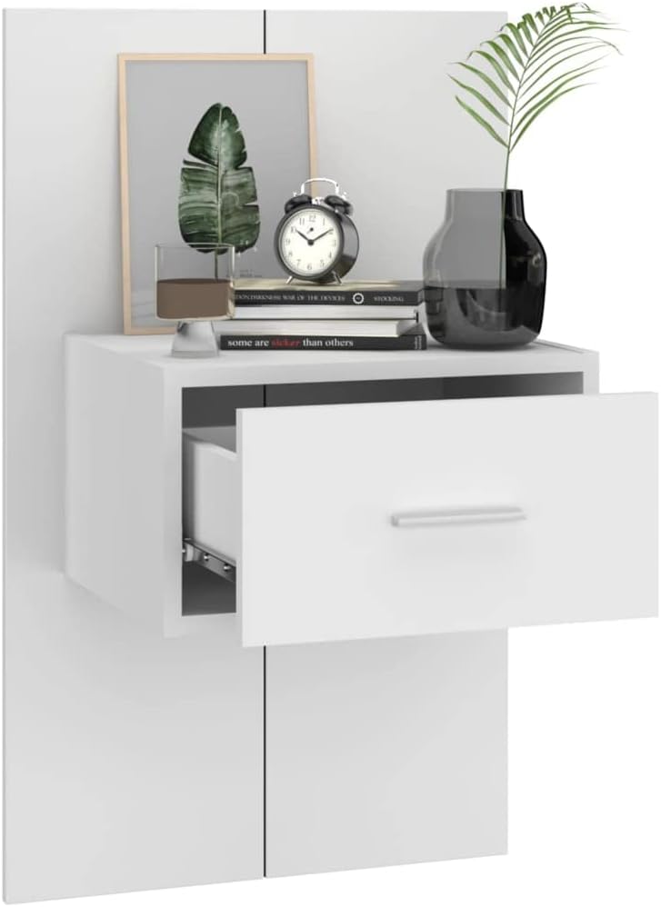 FIRBNUS Nachtkommode Nachtschränkchen Nachtkasten Wand-Nachttisch Weiss Holzwerkstoff 48,5x32,5x80 c