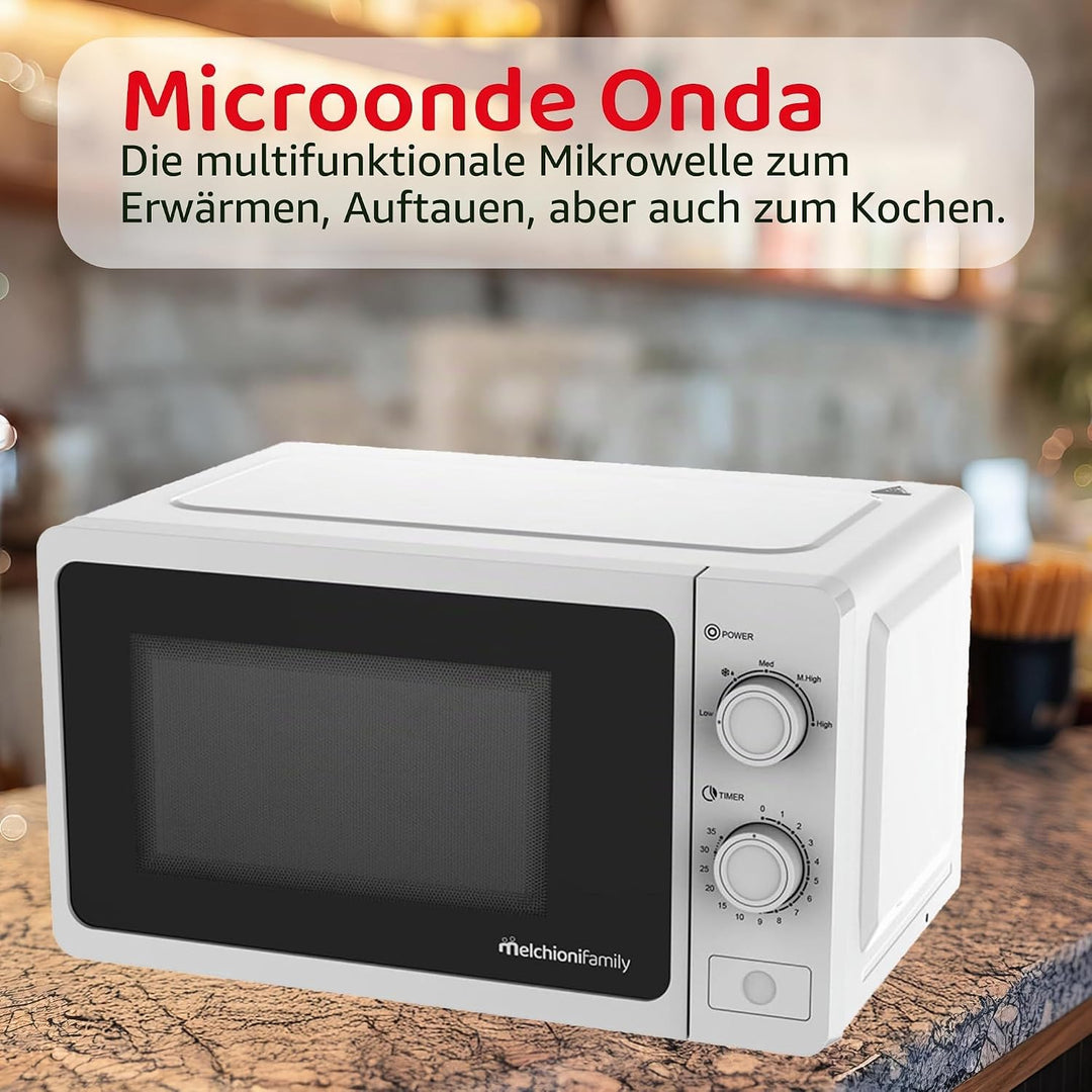 Melchioni Family Mikrowelle mit Grill 20 l, Welle, multifunktionale Mikrowelle, kleine Mikrowelle 80