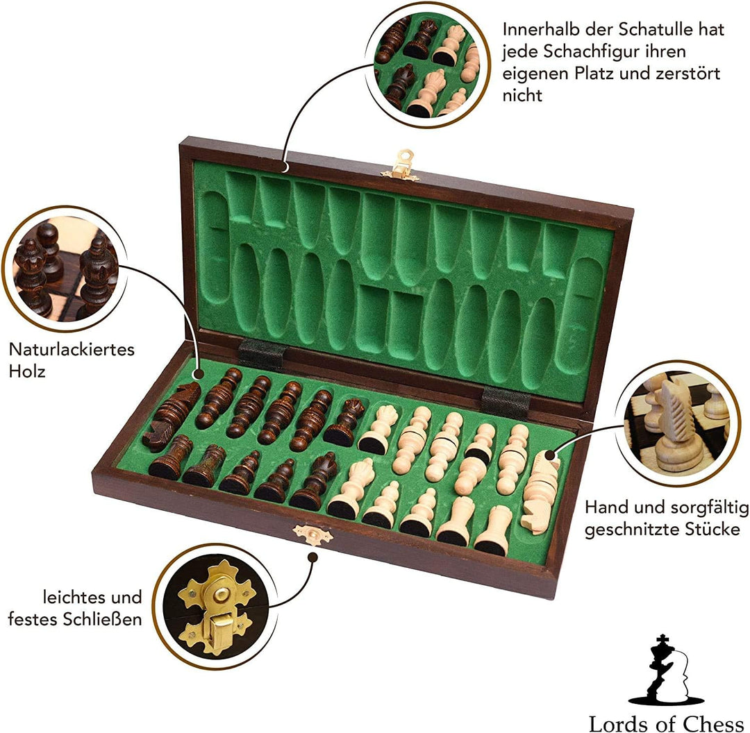 Schachspiel Schach Schachbrett Holz hochwertig 42 x 42 cm - Chess Board Set klappbar mit Schachfigur