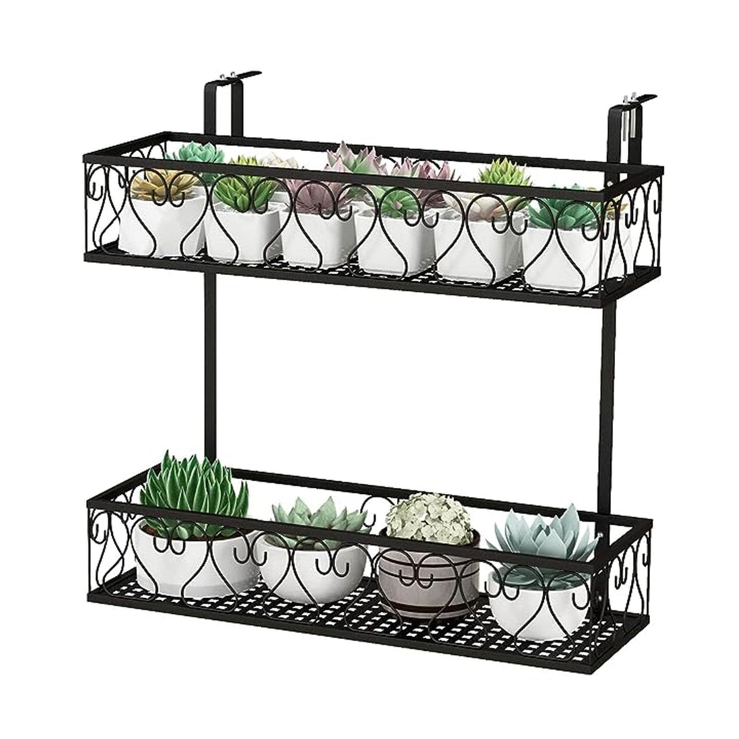 GOPLUS 2-stöckiges hängendes Blumenregal, Balkongeländerkorb Metall mit verstellbaren Haken, Blument