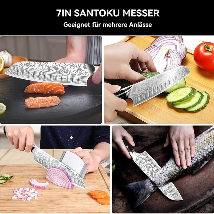 Santoku Messer 18 cm Japanisches Küchenmesser Chefmesser aus EN 1.4116 Edelstahl Scharfe Klinge mit
