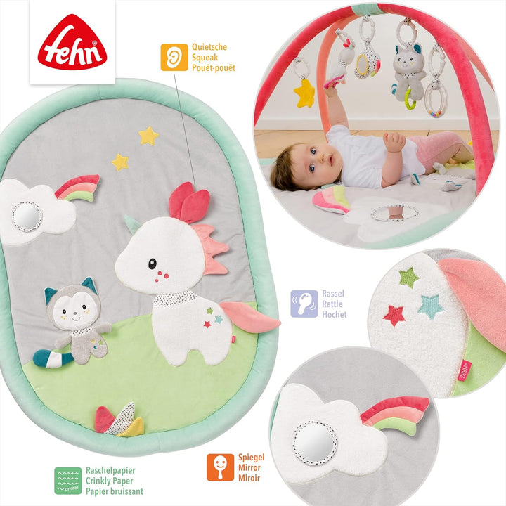 Fehn 3-D-Activity-Decke Spielbogen Aiko & Yuki – Krabbeldecke mit 5 abnehmbaren Spielzeugen zum Grei