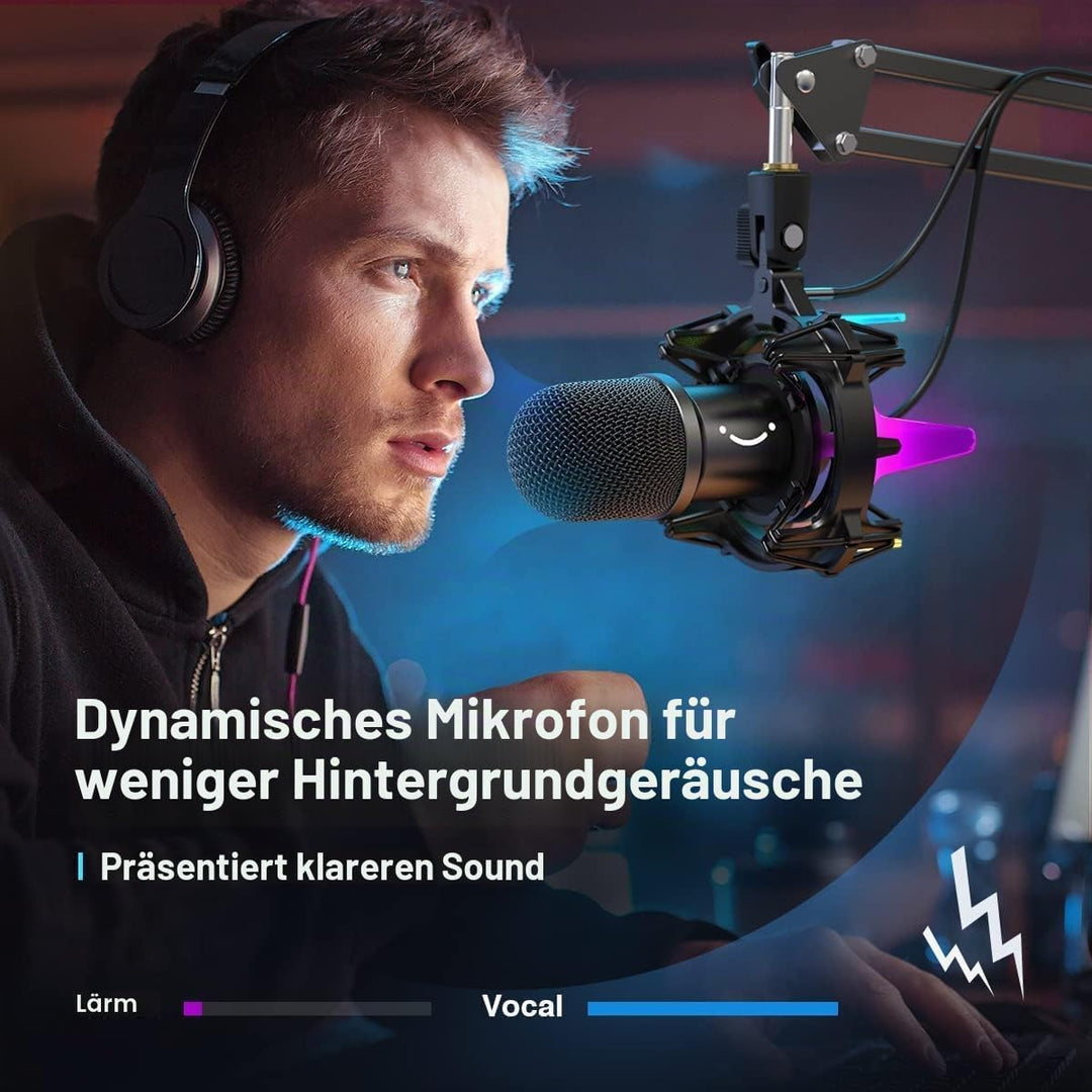 FIFINE Gaming Mikrofon PC mit Arm, 8 RGB Steuerungsmodi USB Microphone für MAC PS4 PS5, Dynamisches