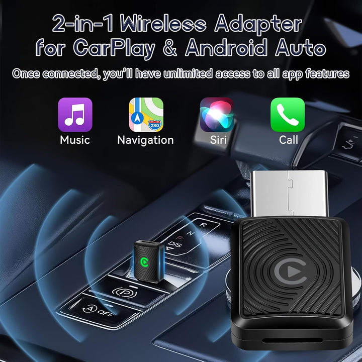 CarPlay Wireless Adapter, für Apple Wireless Car Play & Android Auto Adapter 2 in 1, Plug and Play V