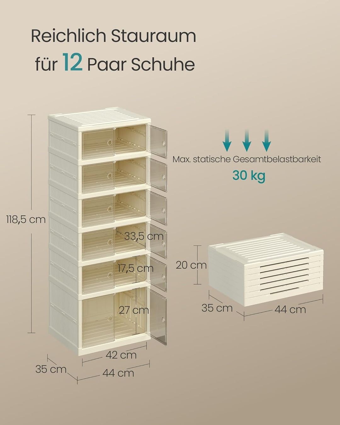 SONGMICS Schuhschrank, schmal, faltbar, Schuhregal, Organizer, transparente Tür, für 12 Paar, für St