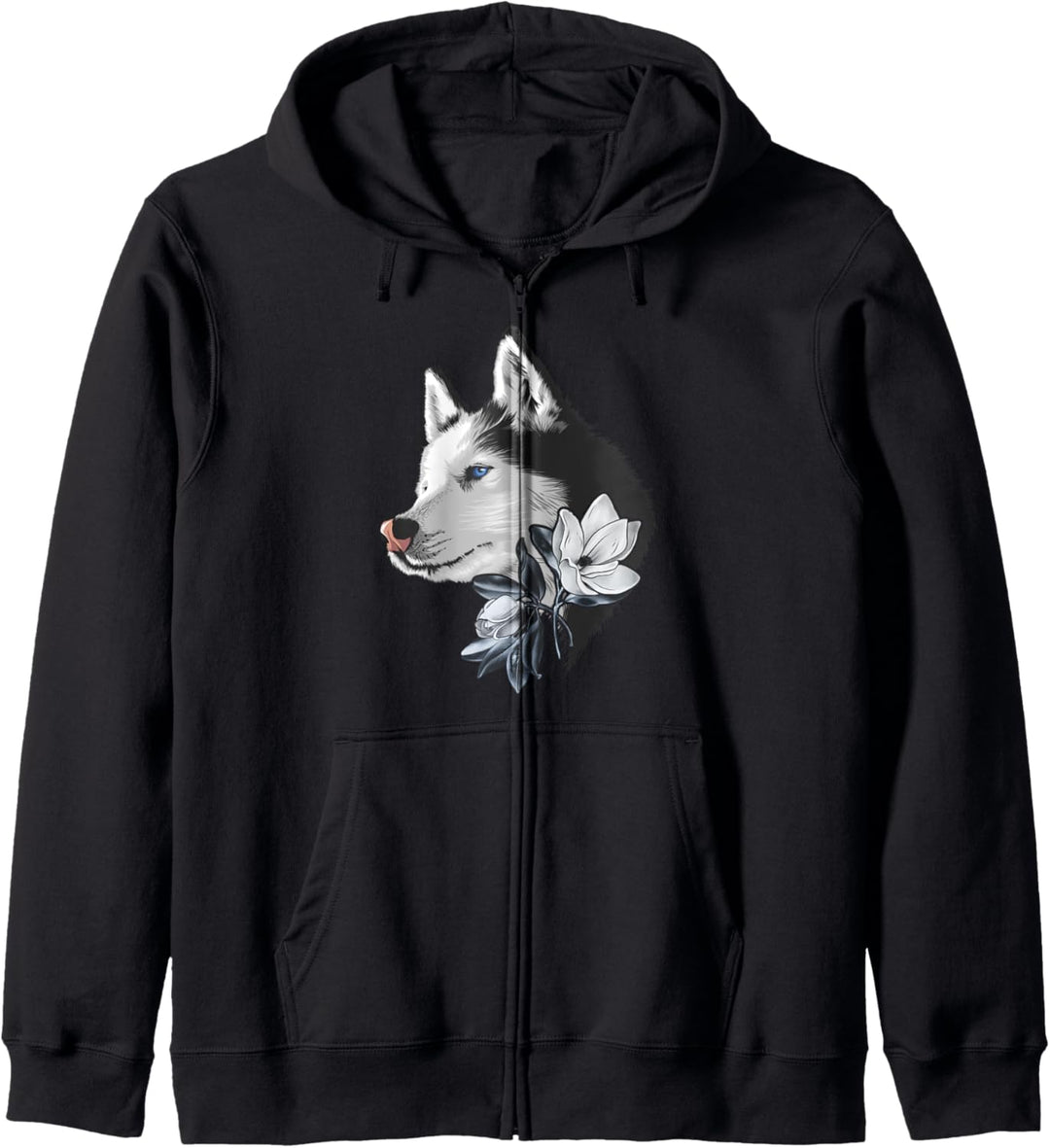 Sibirischer Husky Hund mit Magnolia Blumen Kapuzenjacke