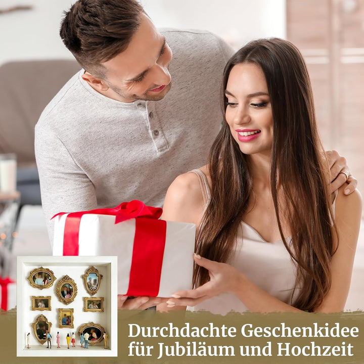 DIY Mini Museum Bilderrahmen, Weisser Vintage Mini Bilderrahmen Set mit 8 Goldene Rahmen & 8 Zufälli