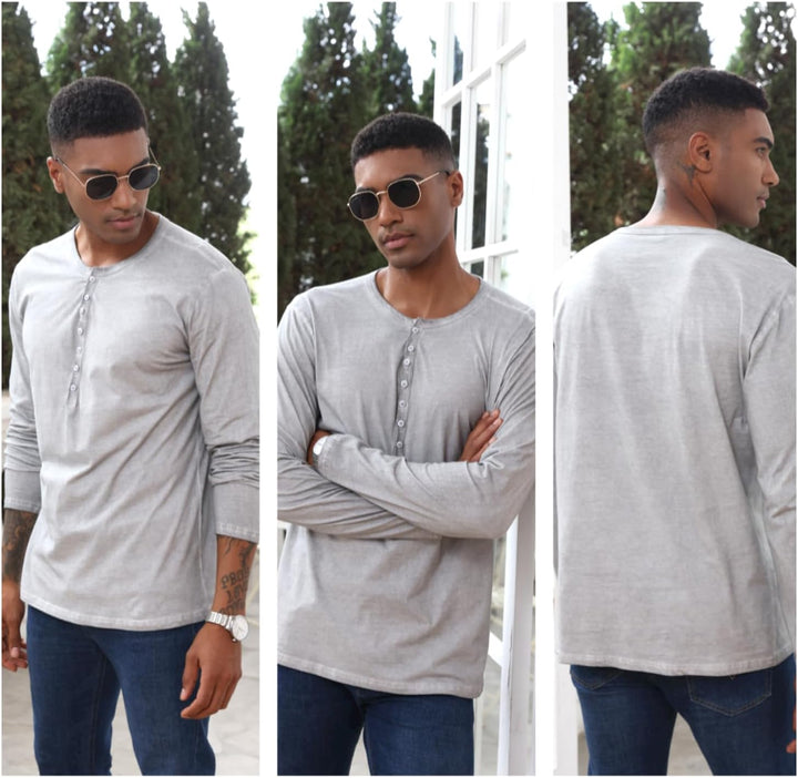 Henley Shirt Herren Langarm Langarmshirt Herren Longsleeve T Shirt Vintage Tshirt Baumwolle Männer M