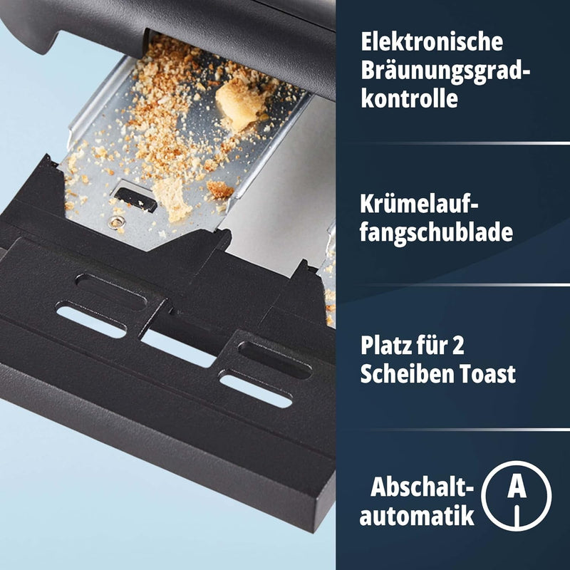 KHG Edelstahl Toaster mit Brötchenaufsatz, 2 Scheiben | 6 Bräunungsstufen mit Bräunungskontrolle, Kr