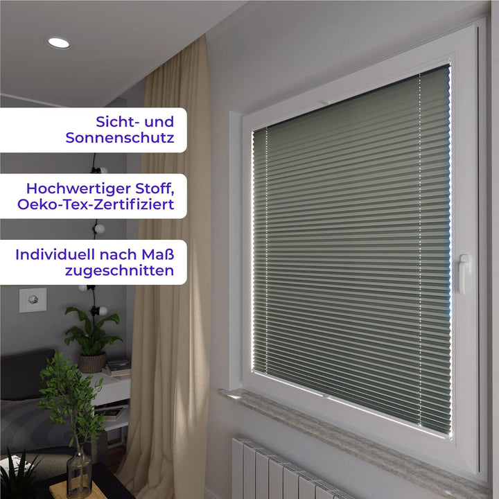 SchattenFreude Plissee nach Mass für Fenster & Tür | Zum Anschrauben in der Glasleiste | Lichtdurchl