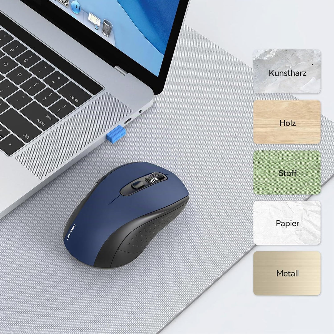 TECKNET Bluetooth Maus, 4000 DPI Maus Kabellos (Tri-Mode: BT 5.0/3.0+2.4GHz) Funkmaus mit USB-Empfän