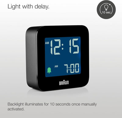 Braun Digitaler Reisewecker mit Schlummerfunktion, kompakte Grösse, negatives LC-Display, Schnellein