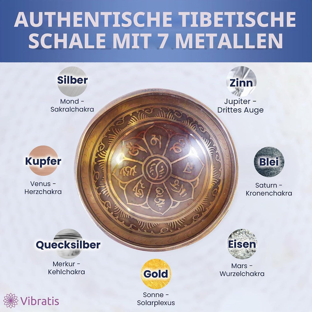 Tibetanisches Klangschalen-Set Handgegossen aus 7 Metallen - Buddhistische Klangschalen Handgefertig