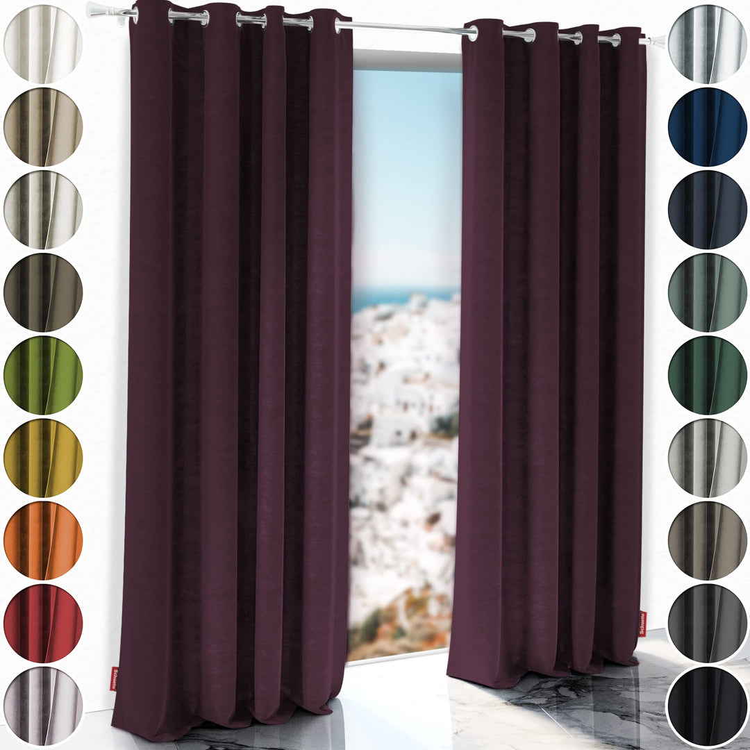 Schuette® Verdunkelungs-Vorhang Gardine mit Ösen ● Millenium Velvet: Plum (Violett) ● 135x210cm Brei