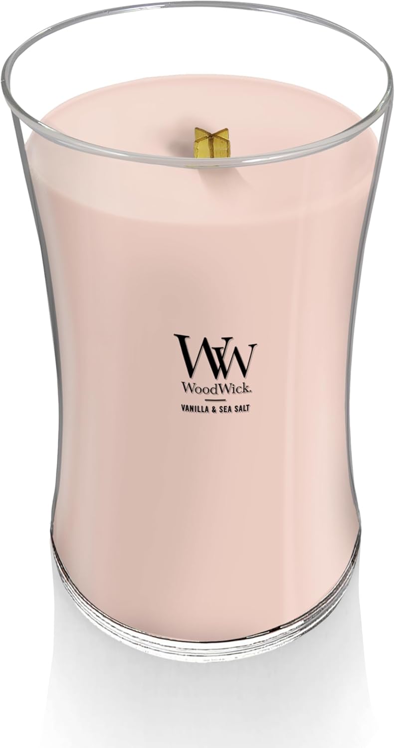 Grosse WoodWick Duftkerze im Sanduhrglas mit knisterndem Docht, Vanilla & Sea Salt, bis zu 130 Stund