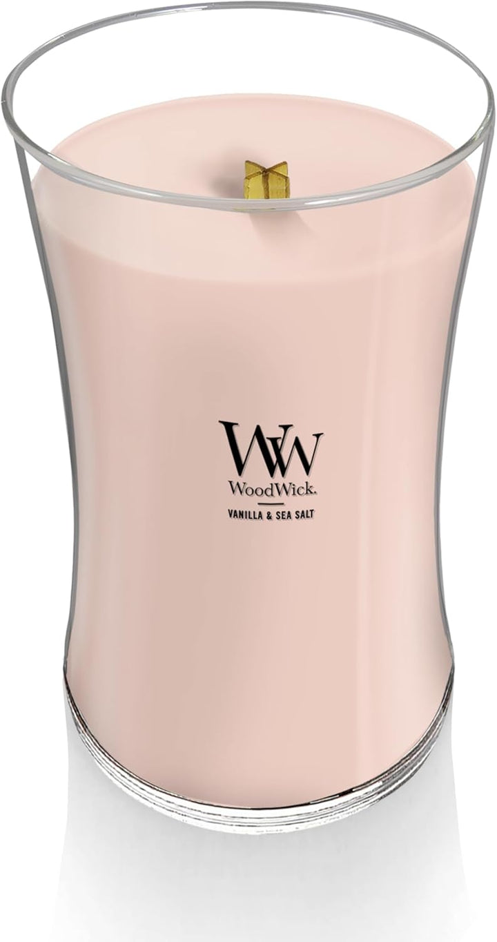 Grosse WoodWick Duftkerze im Sanduhrglas mit knisterndem Docht, Vanilla & Sea Salt, bis zu 130 Stund