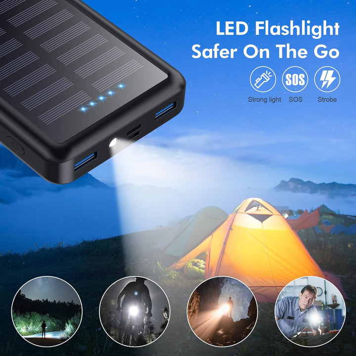 Power Bank USB C 26800mAh, Solar Powerbank PD 3.0A Schnellladung Externer Akku Wasserdichtes Solarla