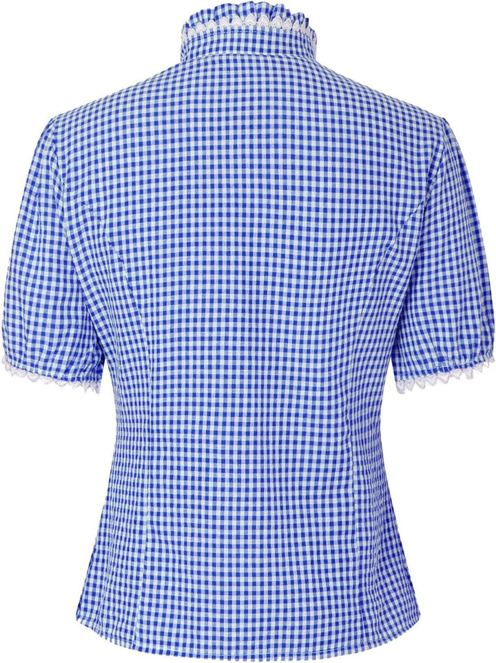 Trachtenbluse Damen Modern Karierte Bluse Oktoberfest Outfit Elegant Kurzarm Landhausmode Shirt Spit