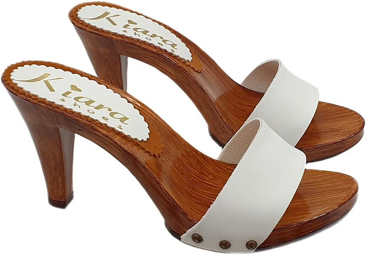Kiara Shoes offene Clogs Heel 9 Weisses Band - K6102 Bianco (37 EU, Weiss) 37 EU Weiss, 37 EU Weiss