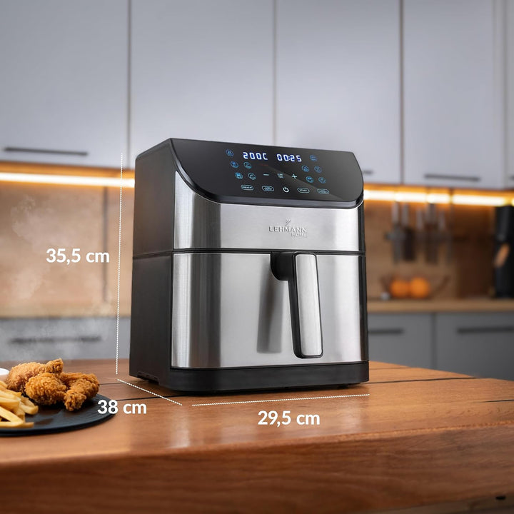 Lehmann Friteuse Heissluft XXL 1800 W, Heissluftfritteuse 8L mit bis zu 10 Programmen, Air Fryer mit