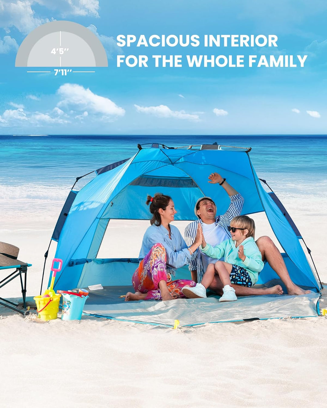 OutdoorMaster Pop-Up-Strandzelt für 3–4 Personen, Grösse XL, einfacher Aufbau, tragbarer Strandschat