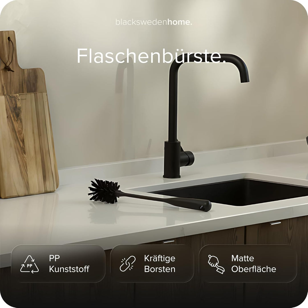 blackswedenhome Flaschenbürste lang - Hochwertige, langlebige Borsten - Modernes Design Flaschenrein