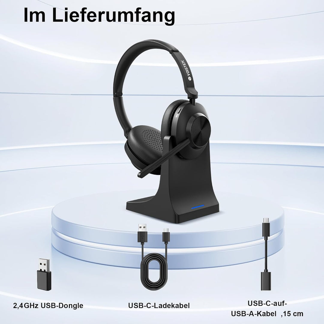 Voistek Kabelloses Headset, Bluetooth-Headset mit Mikrofon und Rauschunterdrückung,USB-Dongle für PC