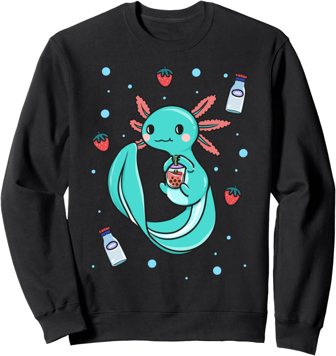 Axolotl Bubble Tea Milch Tee Erdbeere Boba Tee Niedlich Kawaii Sweatshirt