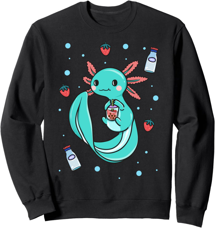 Axolotl Bubble Tea Milch Tee Erdbeere Boba Tee Niedlich Kawaii Sweatshirt