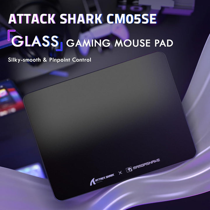 ATTACK SHARK CM05SE Verzerrtes Glas-Mauspad, 9H Härte Kratzfest, Nano-Ätzte Ultraglatte Oberfläche,