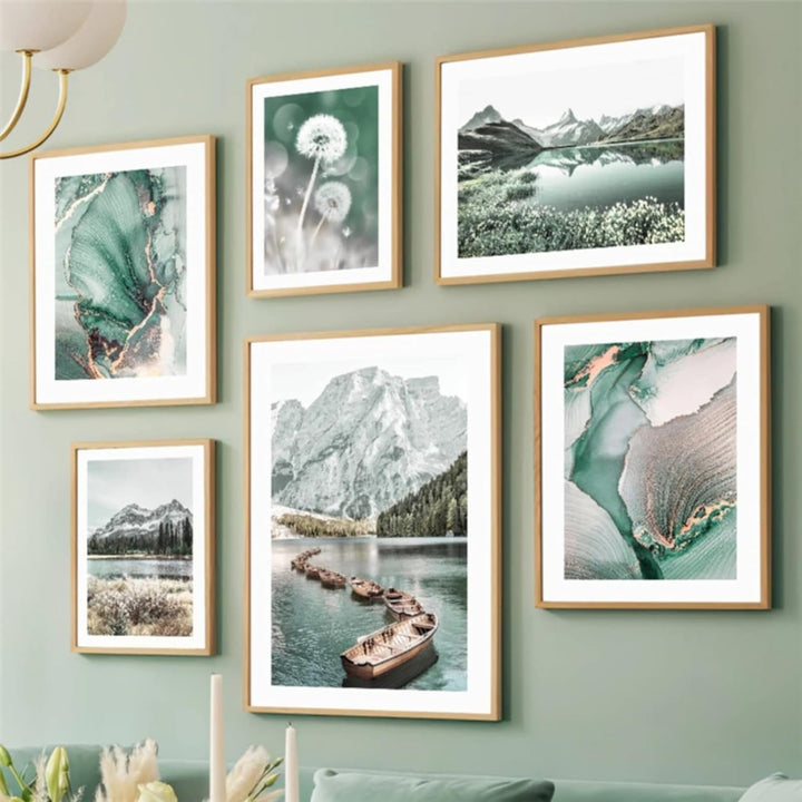 3er Poster Set, Moderne Bergen Seen und Blumen Bilder Set, Natürliche Landschaftsbilder Wandbilder f
