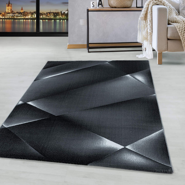 HomebyHome Teppich Wohnzimmer 80x250 cm Läufer Flur Schwarz Abstrakt Design - Schlafzimmer Teppich K