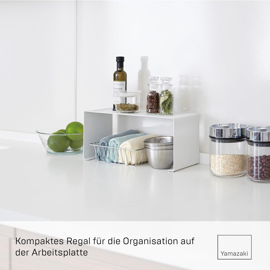 Yamazaki Home Tower Stapelbares Küchenregal – Aufbewahrungs-Organizer, Thekenregal, weiss, S Small W