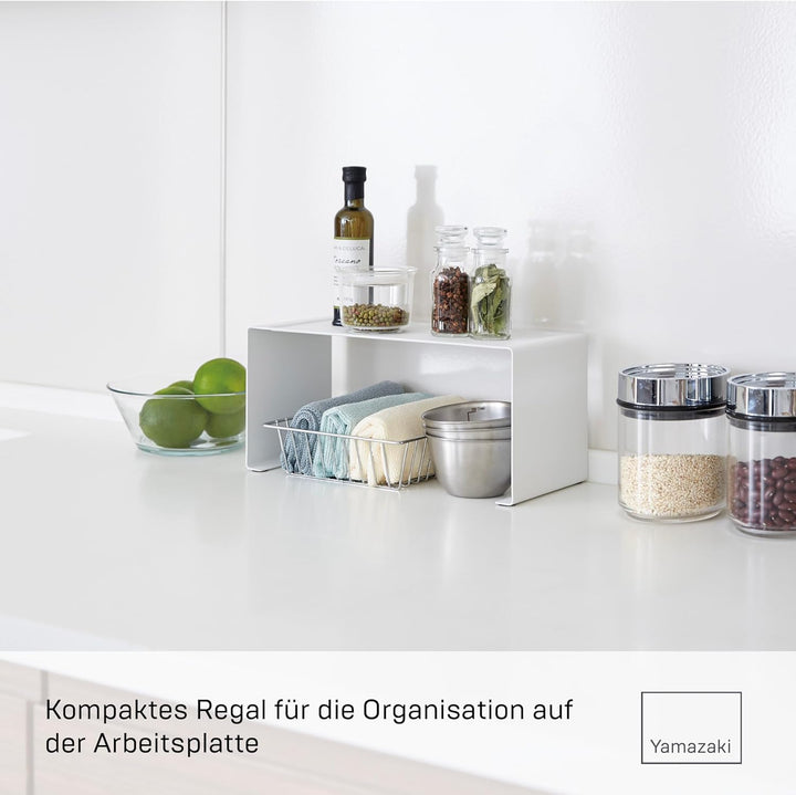 Yamazaki Home Tower Stapelbares Küchenregal – Aufbewahrungs-Organizer, Thekenregal, weiss, S Small W