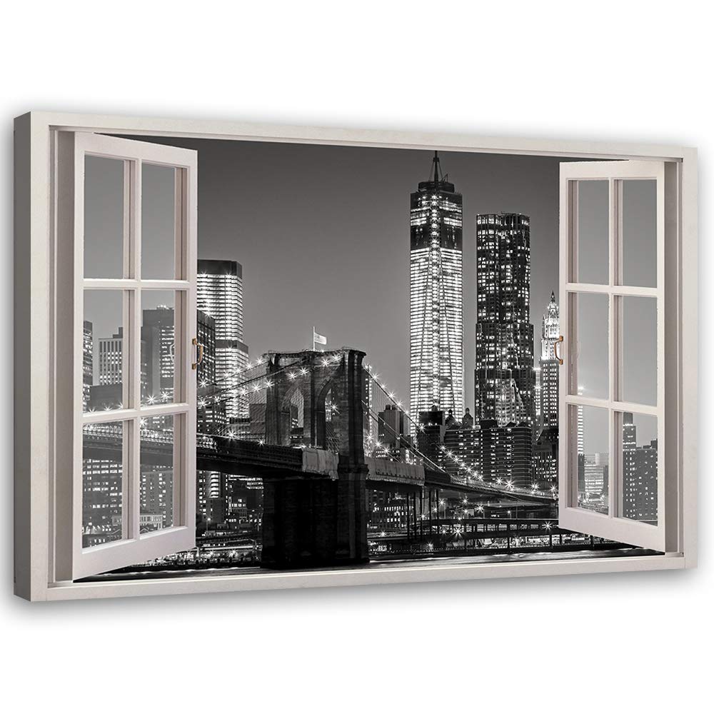 Feeby Leinwand Bilder - Fensterblick Natur- 90x60 cm- Deko Wohnzimmer - Wandbilder Schlafzimmer - De