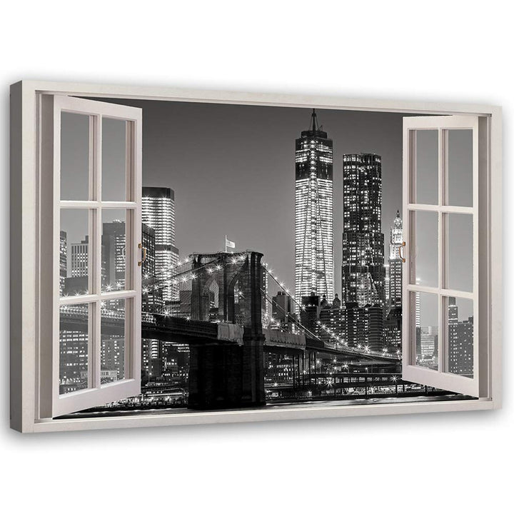 Feeby Leinwand Bilder - Fensterblick Natur- 90x60 cm- Deko Wohnzimmer - Wandbilder Schlafzimmer - De