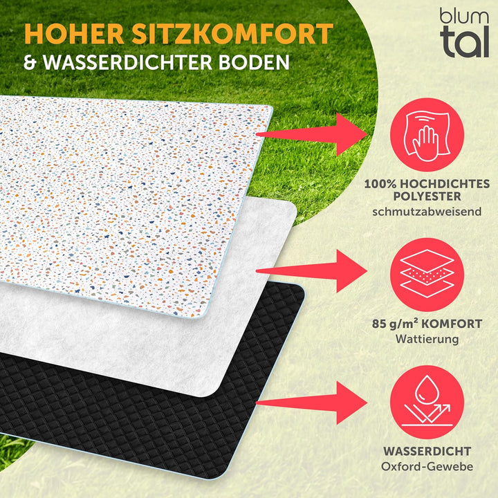 Blumtal Premium Picknickdecke wasserabweisend 200x200 cm Boho & Terrazzo Design - waschbare Strandde