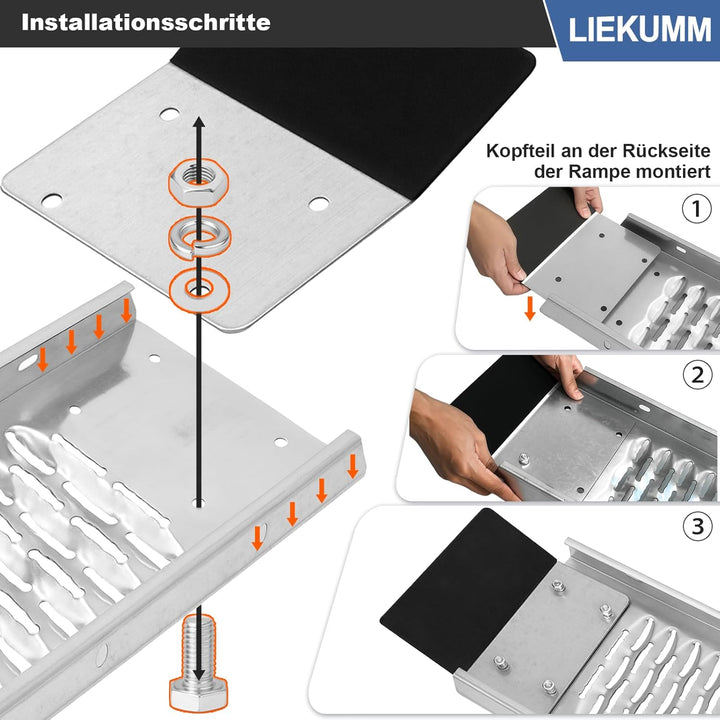 LIEKUMM 2X Auffahrrampe, 440kg Tragkraft Stahl Motorrad Rampe, 151 cm Auffahrrampe für Anhänger, Aut